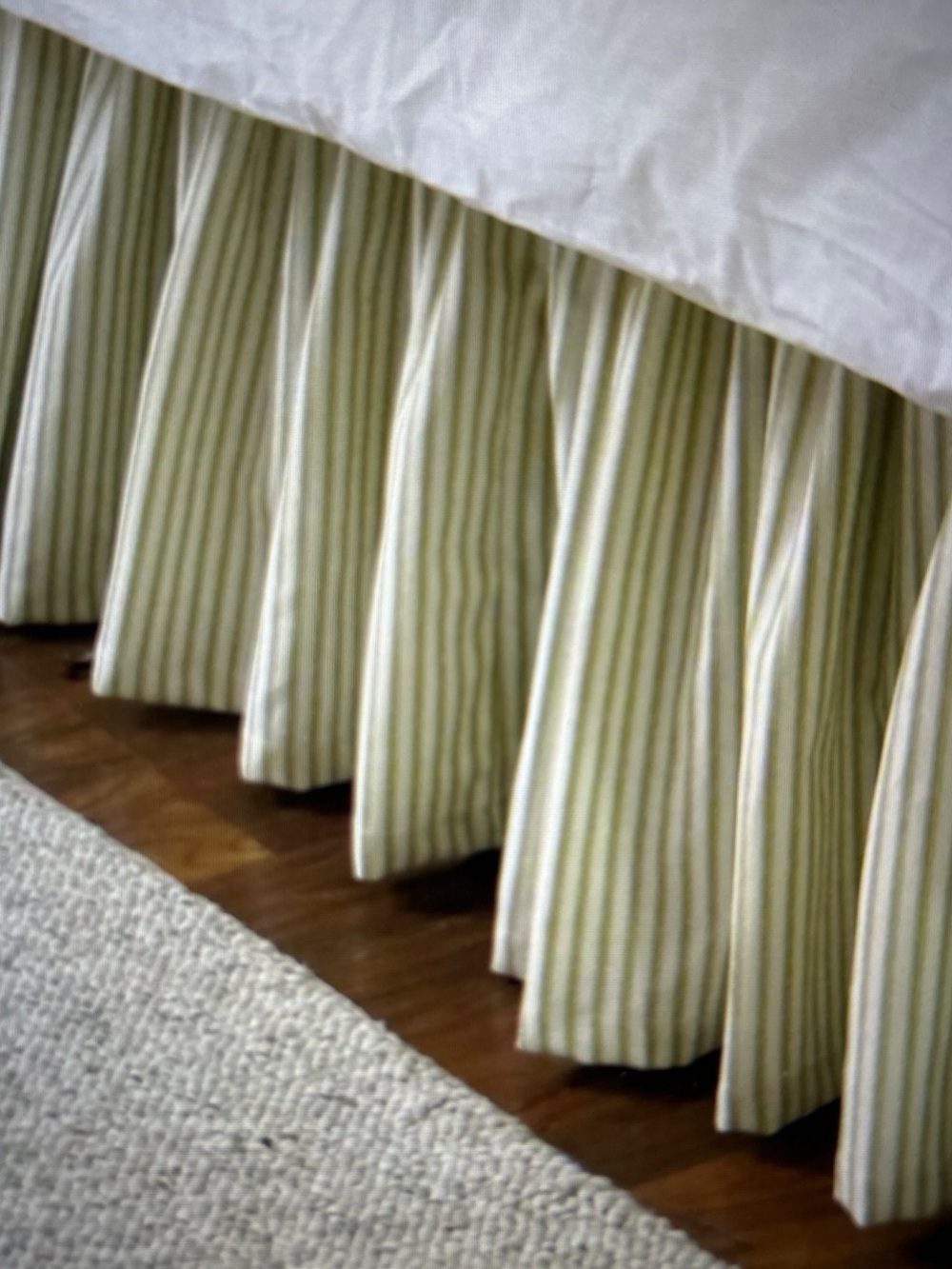 Green Ticking stripe dust ruffle bed skirt
